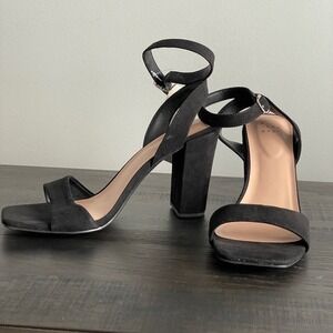 A New Day Sal Black Open Toe‎ Pumps 4 In Heels Sz 9.5  Ankle Strap Shoes